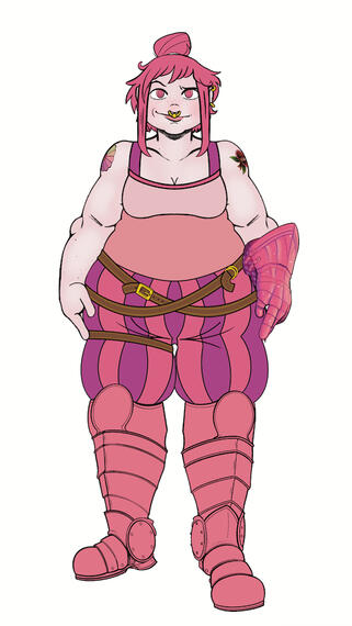 Kelly is a trans woman from the Midwest, who fell down a flight of stairs and awoke in the forest of Phoria. After a tangle with some fae, she ends up hexed and left with unnatural pink hair and eyes. Now she explores a world that thinks she is a faerie he